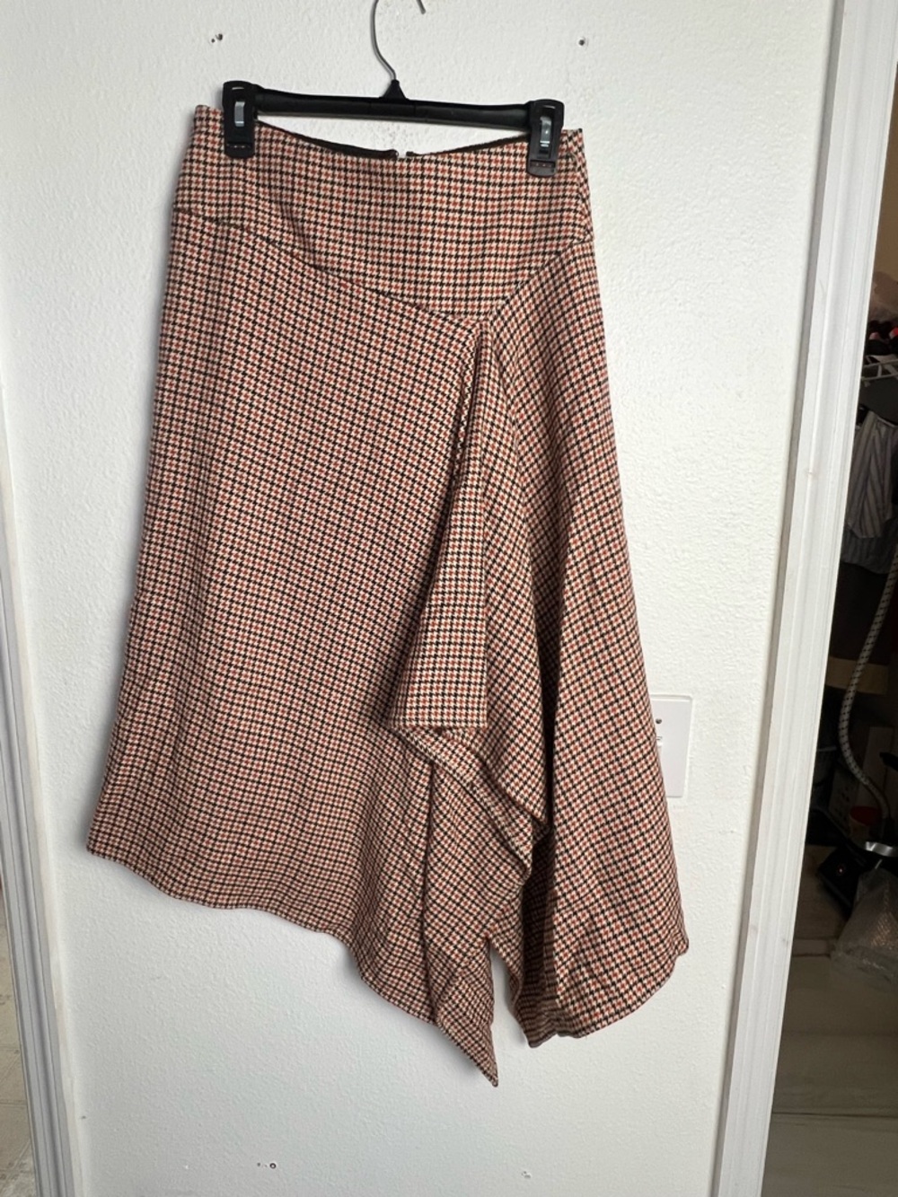 Talbots Brown Houndstooth Asymmetrical Midi Skirt Size 2 - Picture 4 of 11